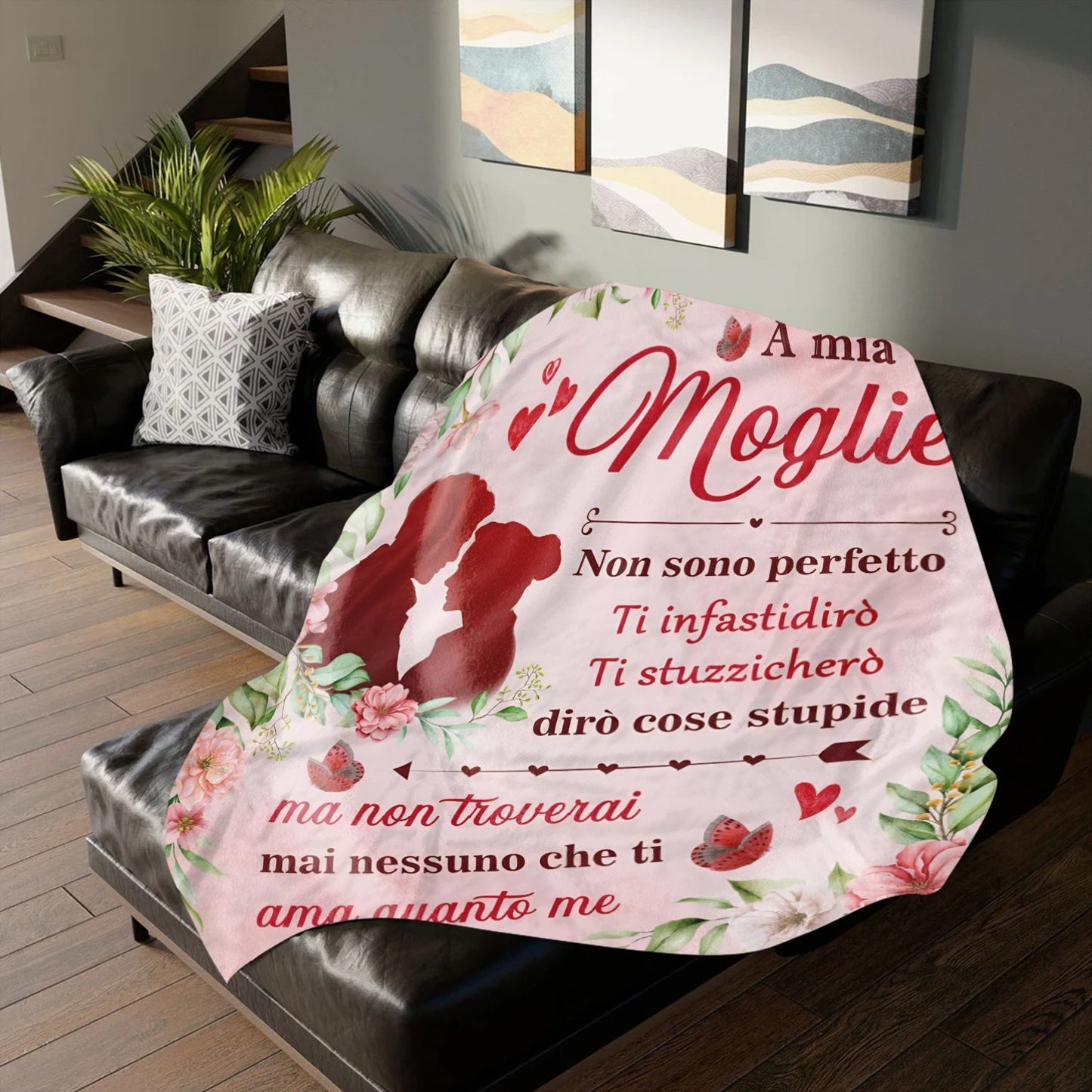 Cozy Italian Love Quote Flannel Fleece Blanket: Made with Soft Polyester, Features Digital Print, Rustic Style, Mixed Colors - Ideal for Gifting to Your Wife on Valentine's Day, Anniversary, or Any Festive Occasion!