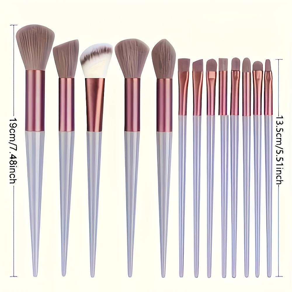 13-piece professional makeup brush set with soft polyester bristles and hypoallergenic nylon bristles. Features ABS plastic handle and is fragrance-free. Suitable for all skin types.