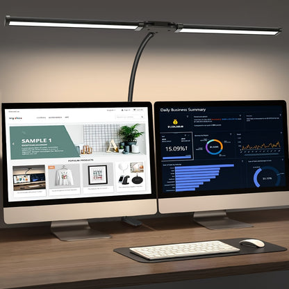 Dual LED Desk Lamp with Clamp - 3 Modes, 10 Brightness Levels, Flexible Gooseneck & Swing Arm, USB Powered. Ideal for Reading, Studying, Office Work, Task Lighting.