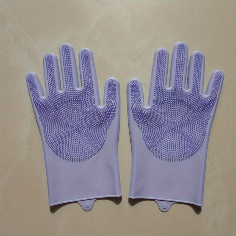 1 pair of Kitchen Silicone Dishwashing Gloves for Housework Cleaning with Waterproof Insulation and Magic Gloves, includes Dishwashing Brush