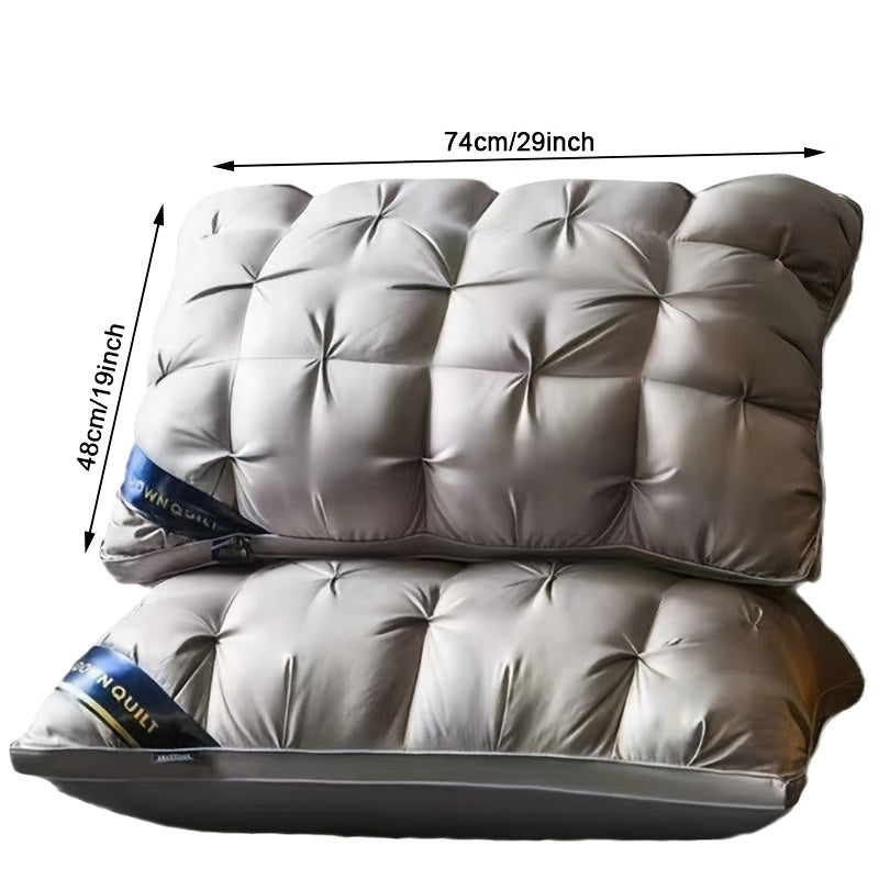 Luxurious 5-star hotel pillow measuring 48.26x73.66 cm with deep sleep neck support, non-collapse high core, hypoallergenic polyester cover, and machine washable. Ideal for family and RV