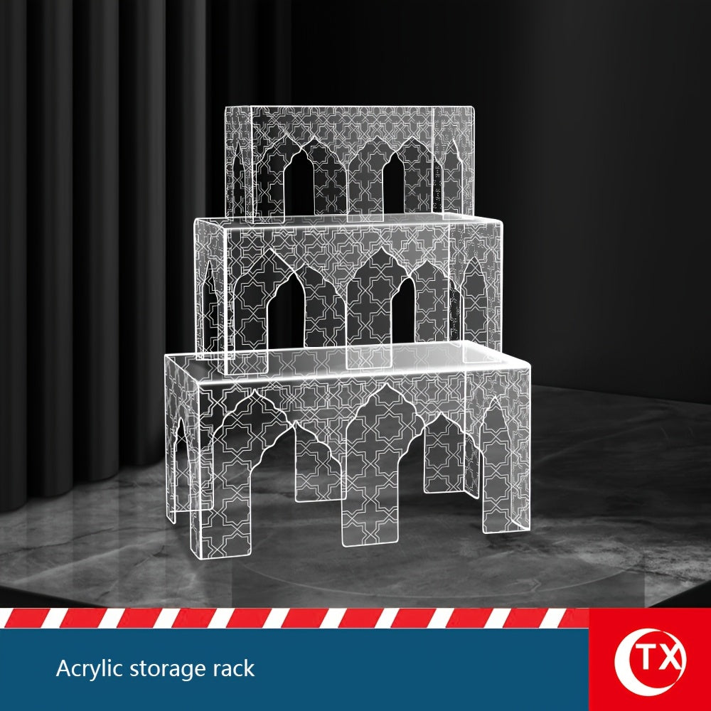 Introducing a range of shelves inspired by Ramadan, featuring a castle motif and available in three sizes. These versatile shelves are ideal for organizing household items, showcasing collectibles, serving cakes and desserts at gatherings, and displaying