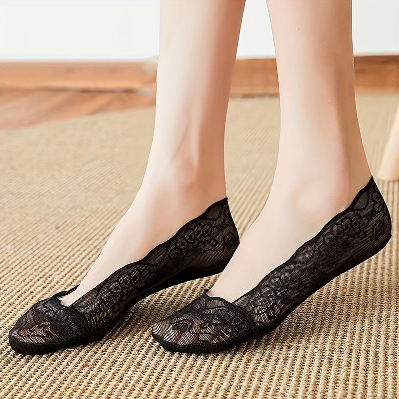 5 Pairs Women's Lace Invisible Socks in Assorted Colors, with No-Show Breathable Sole and Non-Slip Design