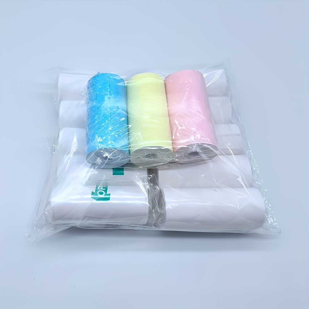 Mini printer camera thermal paper packaging set includes 13 rolls, including self-adhesive paper, color thermal paper, and regular thermal paper.