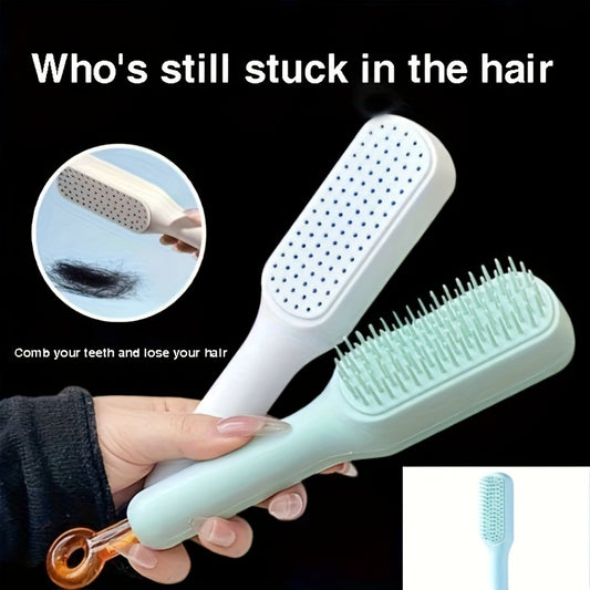 Magic self-cleaning hair comb, portable retractable anti-static comb for all hair types, plastic bristles and handle, ideal for home and travel.