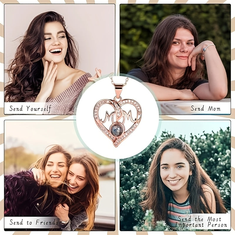 Stylish Red Apple Gift Box featuring a "I Love You" Heart Pendant, Rose Gold Plated Necklace with Synthetic Zirconia - Perfect Jewelry Gift for Mother, Wife, Grandmother. Suitable for Everyday Wear and Special Events - Great Christmas Gift Suggestion.