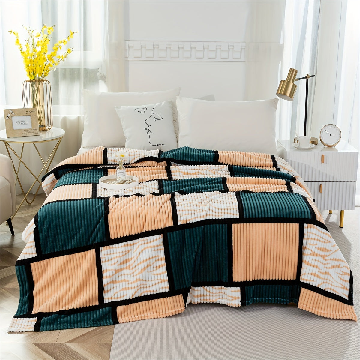 Soft and luxurious, this Color Block Faux Rabbit Fur Bed Blanket adds a cozy touch to any room in your home. Perfect for keeping warm on chilly nights, this stylish throw blanket is perfect for beds, sofas, and couches.