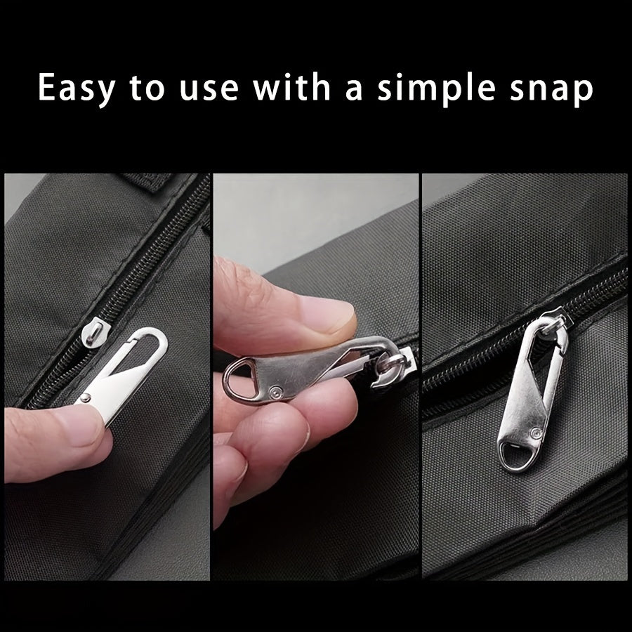 4 black zipper pull replacements for travel bags, clothing, and crafts. Easy to install, with detachable heads.