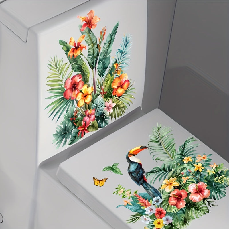 2 Nordic Floral Bathroom Decals: Waterproof PVC, Self-Adhesive for Toilets & Tanks, Adds Aesthetic Touch to Home Decor