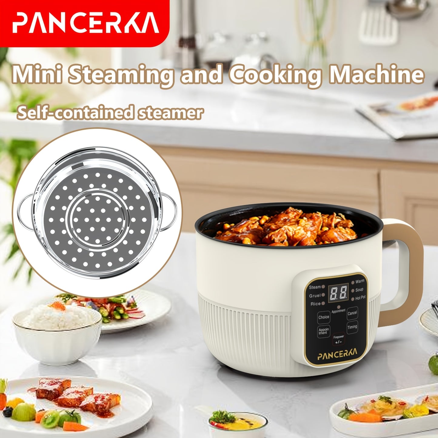 1 Electric Cooker, 1.0L Non-Stick Steamer with Mechanical Buttons, 220-240V, European Standard Plug, No Battery Needed