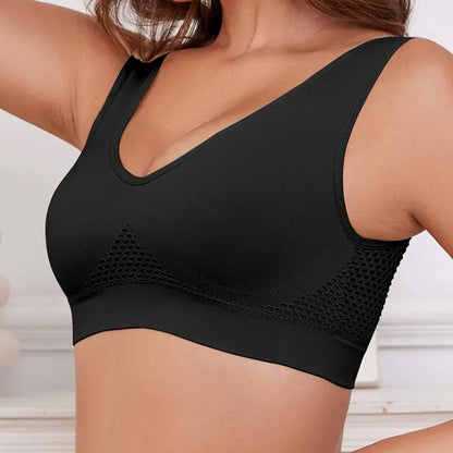 Solid seamless hollow out wireless tank bra for elegant and comfy push-up support, perfect for women's lingerie and underwear.