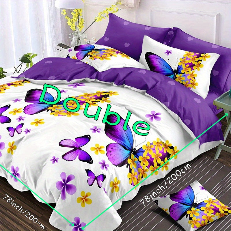 Set of 3 Duvet Cover, Fashionable Butterfly Double Print Bedding Set, Cozy and Soft Duvet Cover, Ideal for Bedroom or Guest Room (Includes: 1 Duvet Cover, 2 Pillowcases, Core not included)