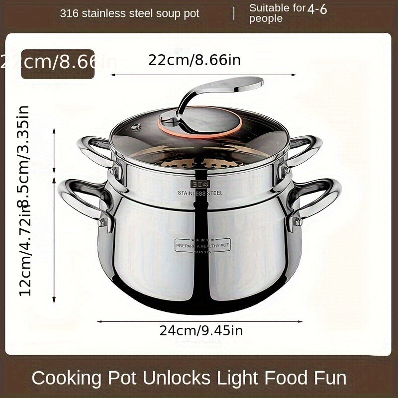 Stainless Steel Three-Layer Soup Pot 316 Induction Cooker Gas Thickened Steaming Pot for Porridge and Soup