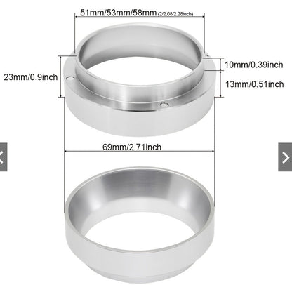 Practical and user-friendly Magnetic Aluminum Coffee Ring Concentrated Coffee Funnel in 51/53/58mm sizes.