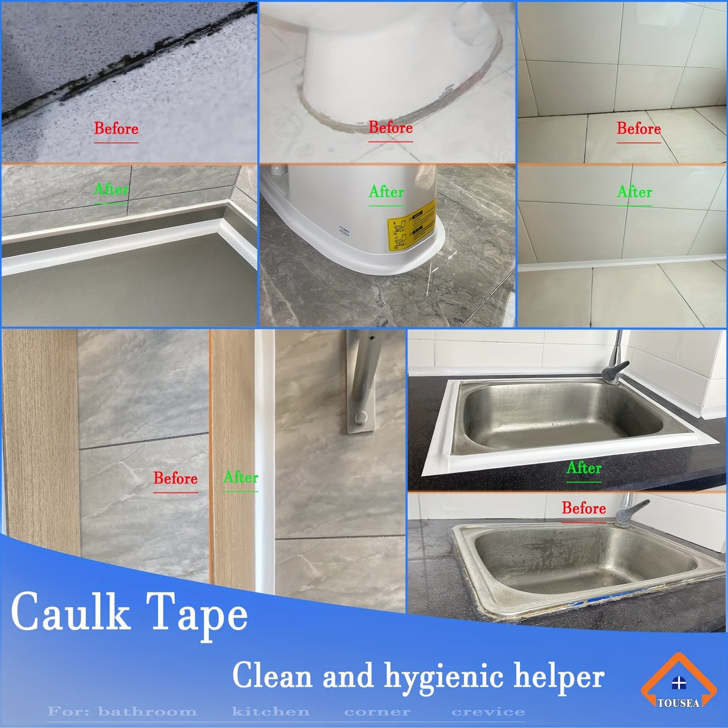 Waterproof white caulk tape for bath & kitchen - self-adhesive PVC sealant strip, ideal for bathtubs, toilets & countertops, creates durable water barrier.