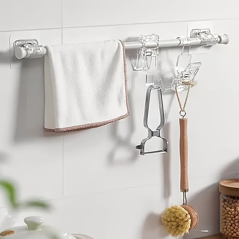 Adjustable tension rod with wall mount brackets for various household uses. Metal construction, easy installation, durable, and minimalist design.