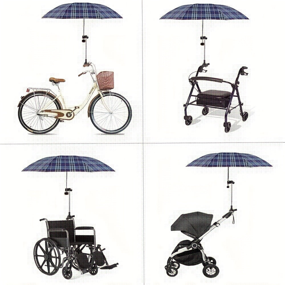 Get the 1pc Adjustable Umbrella Mount Holder - No tools required to easily attach it to wheelchairs, walkers, rollators, bikes, prams, strollers. Perfect for Christmas, Halloween, Thanksgiving, or Easter gift.