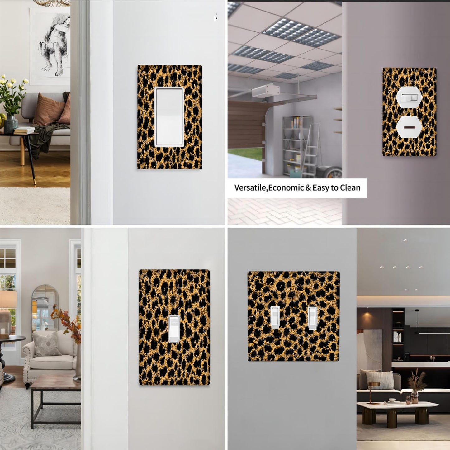 Leopard Print Unbreakable Thermoplastic Light Switch Cover for Indoor/Outdoor Use - Ideal for Bedroom, Kitchen, Bathroom Decor