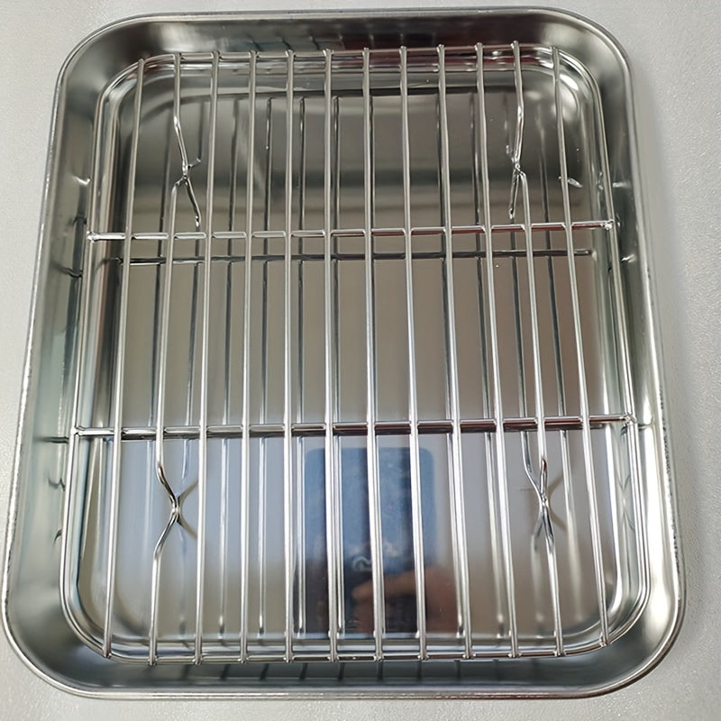 Must-Have Stainless Steel Square Plate for Steaming Rice, Vermicelli, BBQ, Disinfection, and Oil Filtering - Essential Tool for Japanese Kitchens, Drainage Plate, and Oil Filter Tray