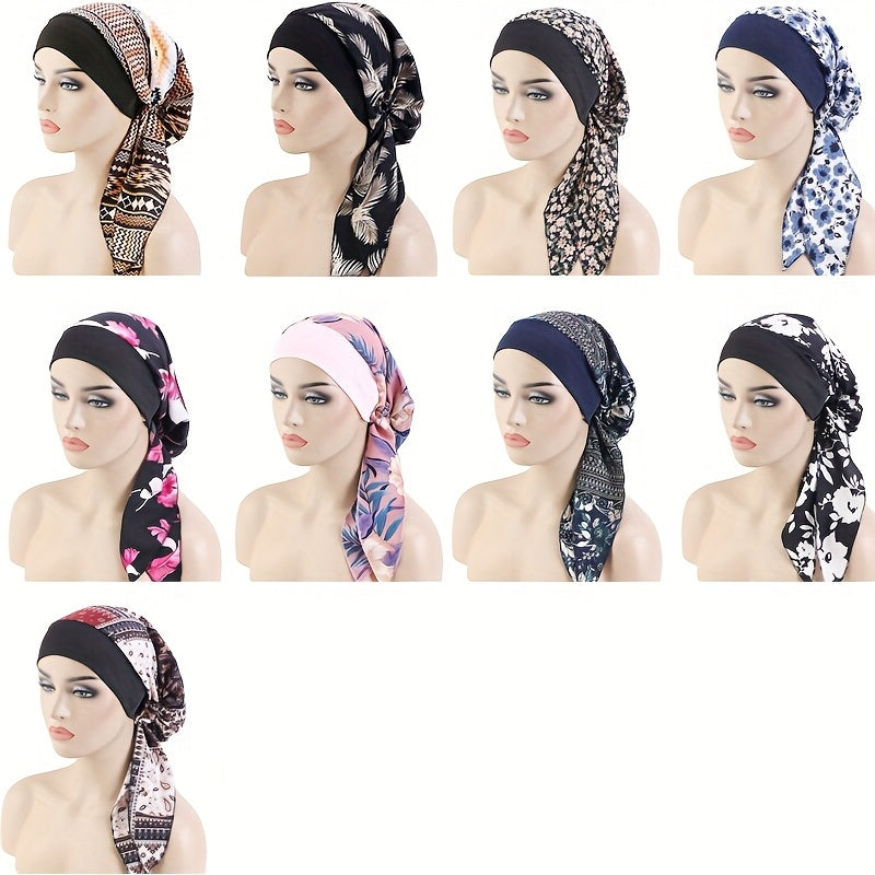 Paisley Print Turban Cap with Lace-Up Detail for Chemo Patients