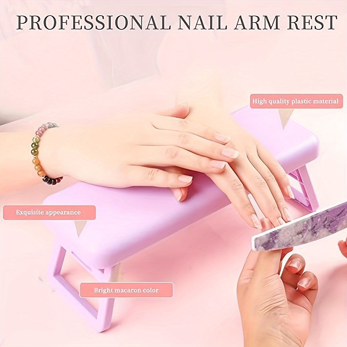 Single folding nail armrest for manicurists, with hand support and wrist rest for salon use.