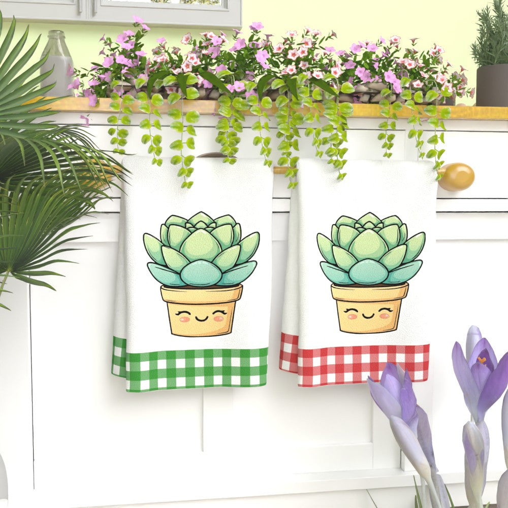 This set includes 2 tea towels with a charming cartoon-style potted plant design, each measuring 45.72 x 66.04 cm. These towels are not only highly absorbent and durable, but also come in vibrant colors. They are easy to care for as they are machine