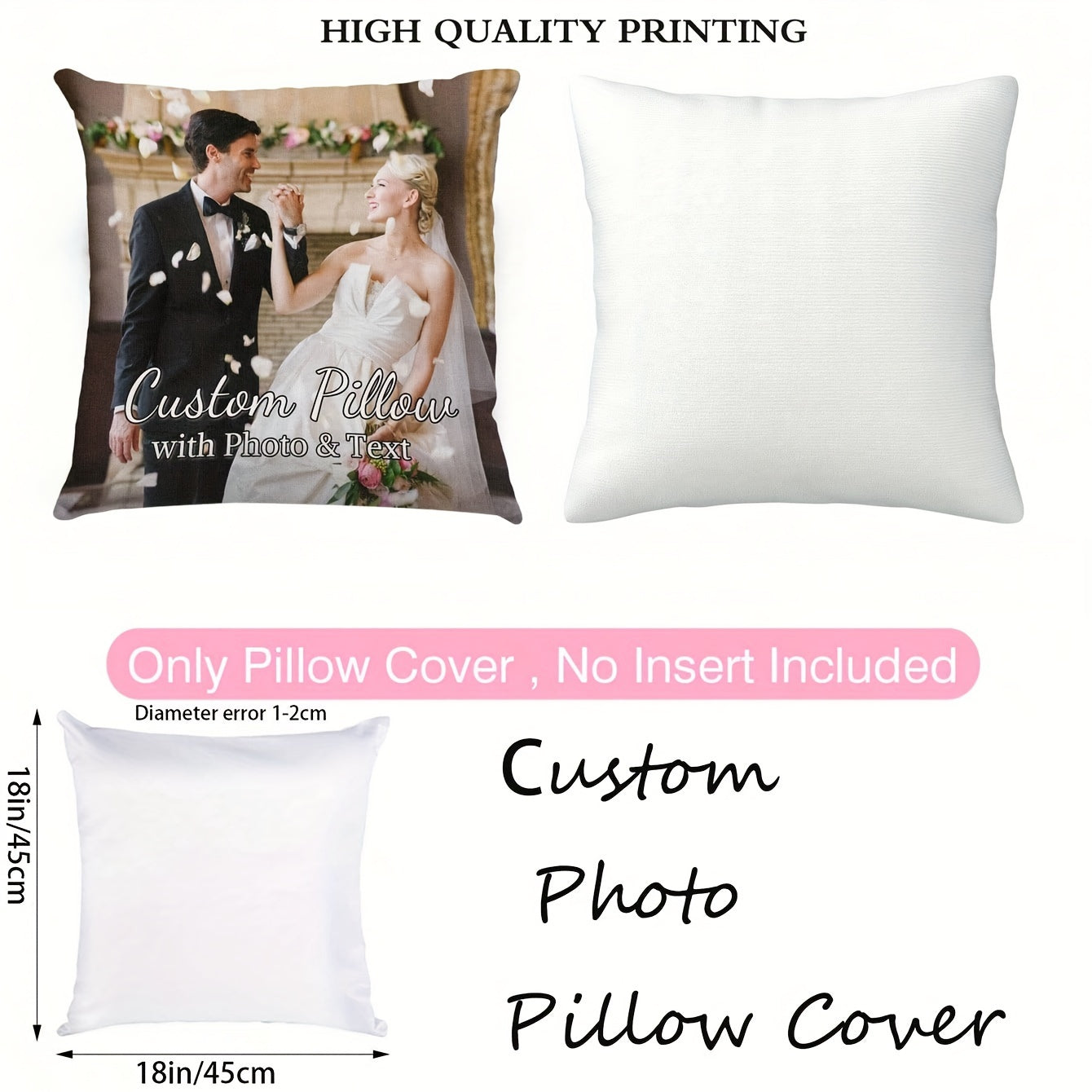 Get your hands on this custom photo pillowcase measuring 45.72x45.72cm made of soft polyester material. With a single-sided print, it is perfect for adding a personal touch to your home decor or as a thoughtful gift for Valentine's Day, Christmas, or