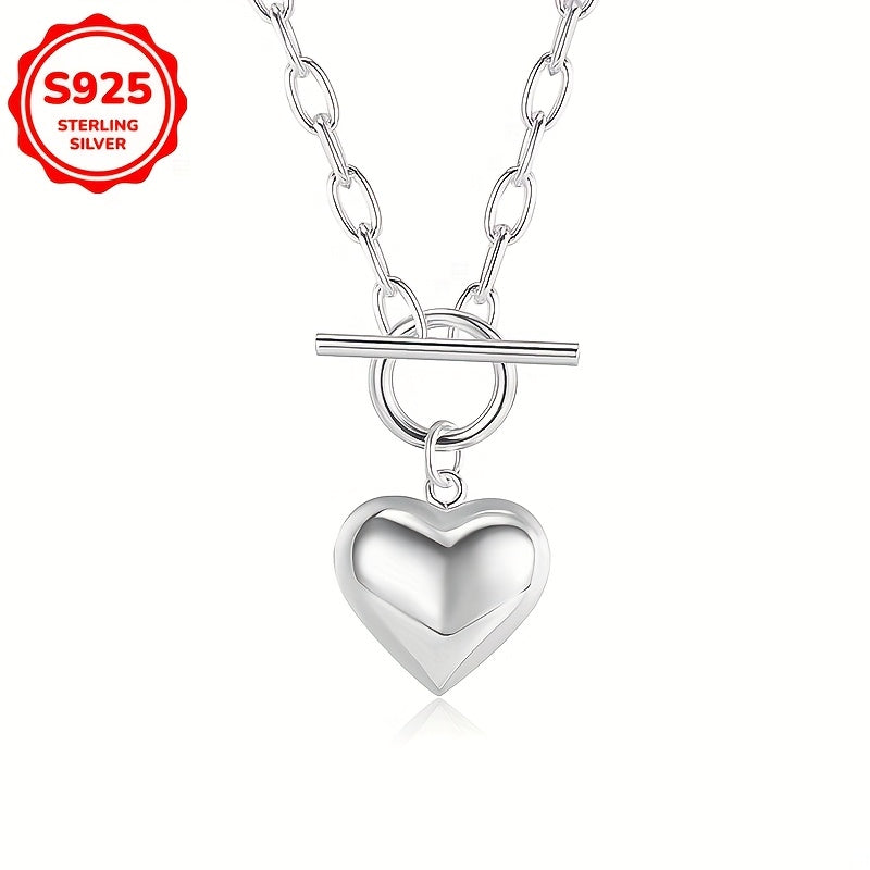 Retro hip-hop style women's pendant necklace featuring an OT buckle heart design. Made of 925 silver with a weight of 6.5g, this stylish necklace is perfect for daily wear or as a matching gift.