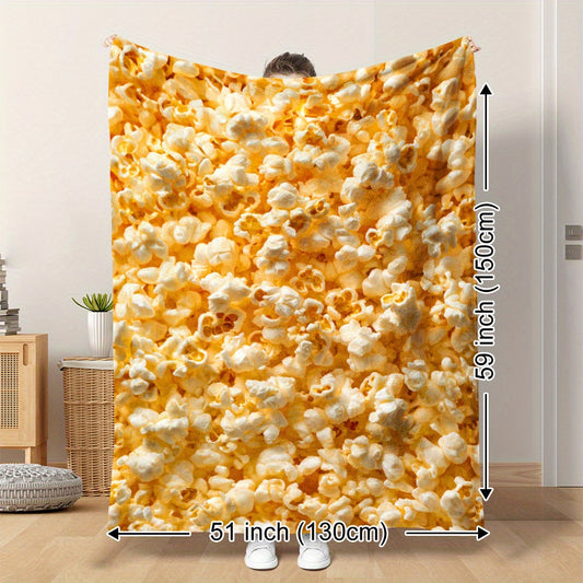 Soft and Cozy Popcorn-Themed Flannel Throw Blanket - Ideal for Napping, Camping, Travel, and Home Decor - Great Gift for Food Lovers