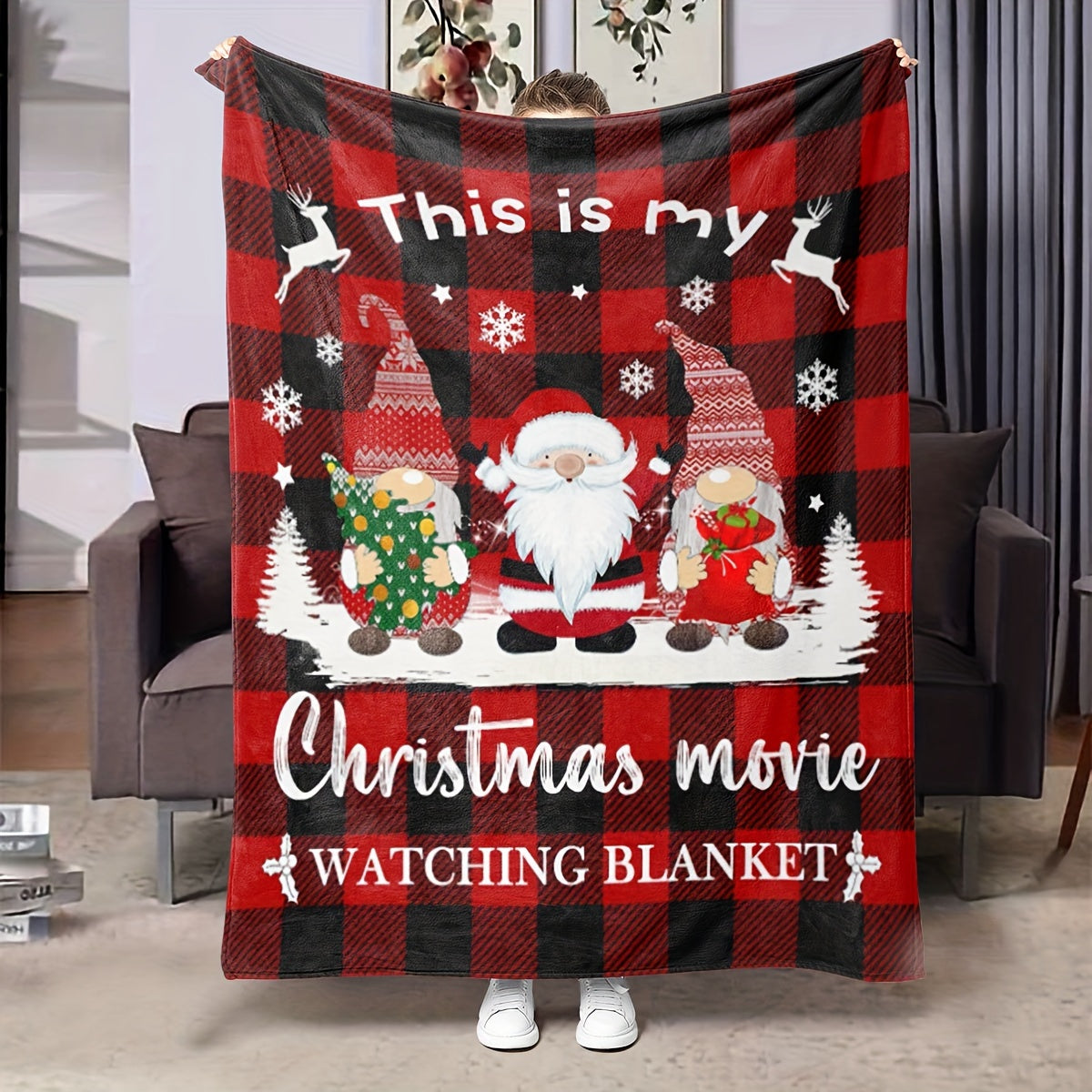 Get cozy this holiday season with our 1-piece Festive Christmas Movie Watching Blanket. This reversible flannel fleece throw features a charming Santa print and a contemporary style. Made with tear-resistant, all-season materials, this multipurpose