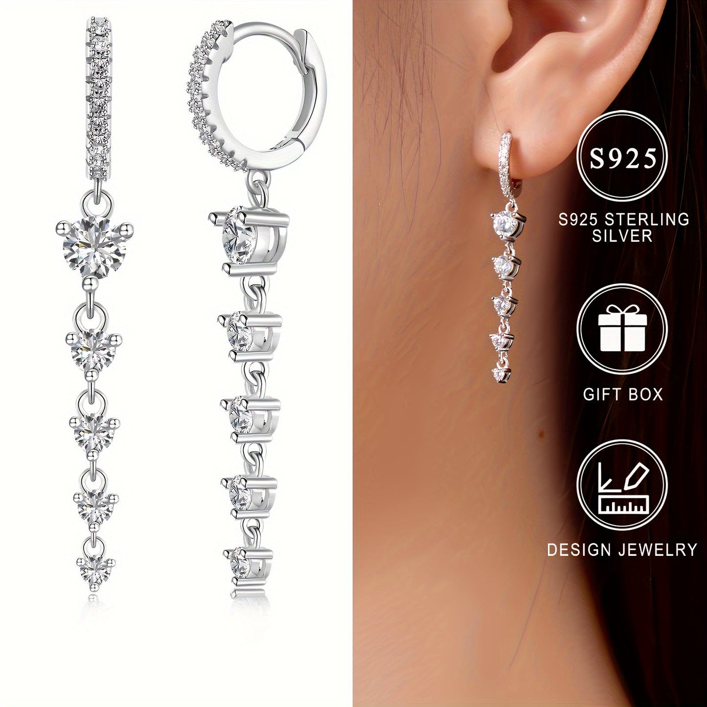 Elegant S925 Sterling Silver Tassel Earrings with Sparkling Zirconia Dangles, Hypoallergenic Ear Jewelry for Women