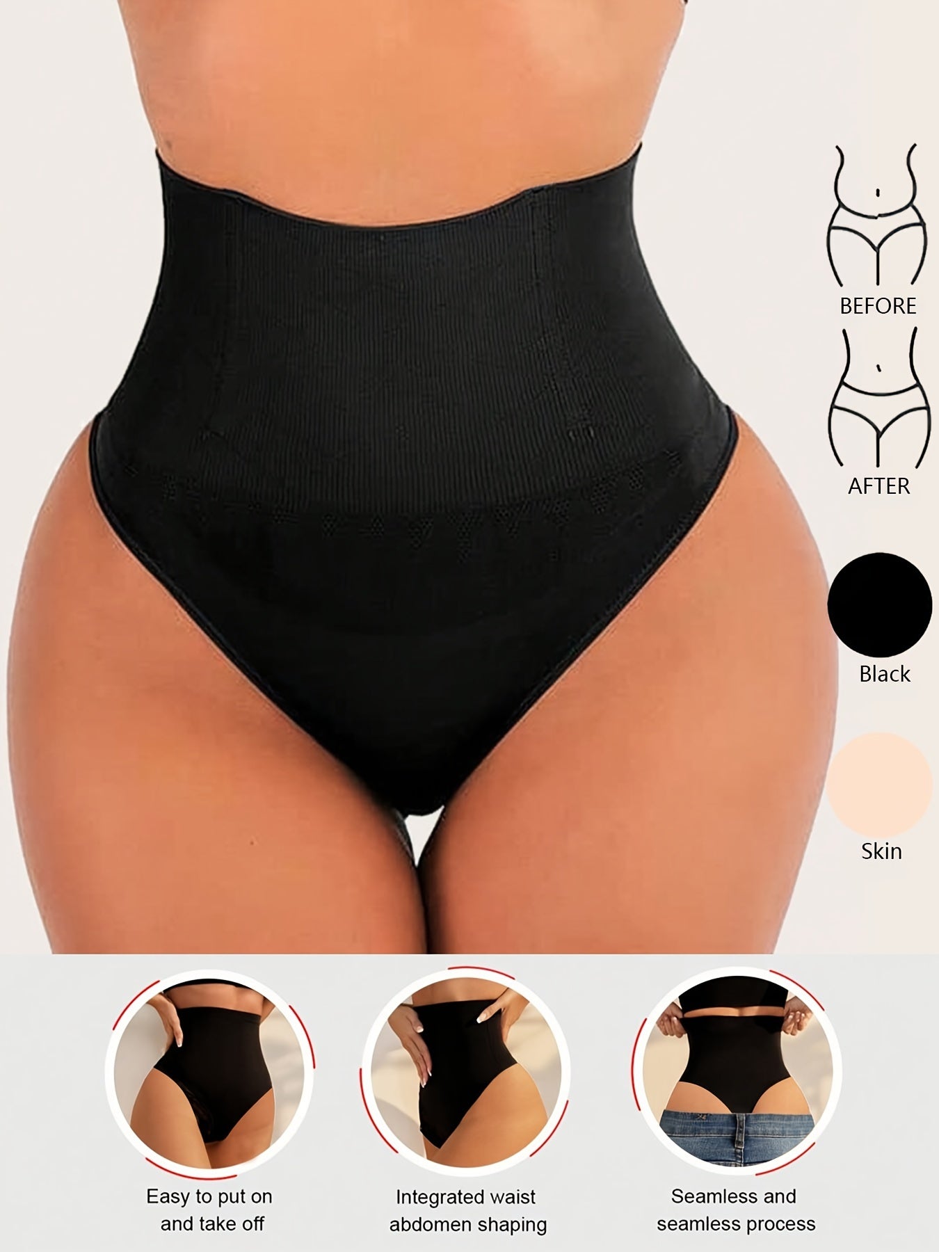 High-waist shaping thong for women with seamless design, tummy control, and stretchy nylon blend that is machine washable.