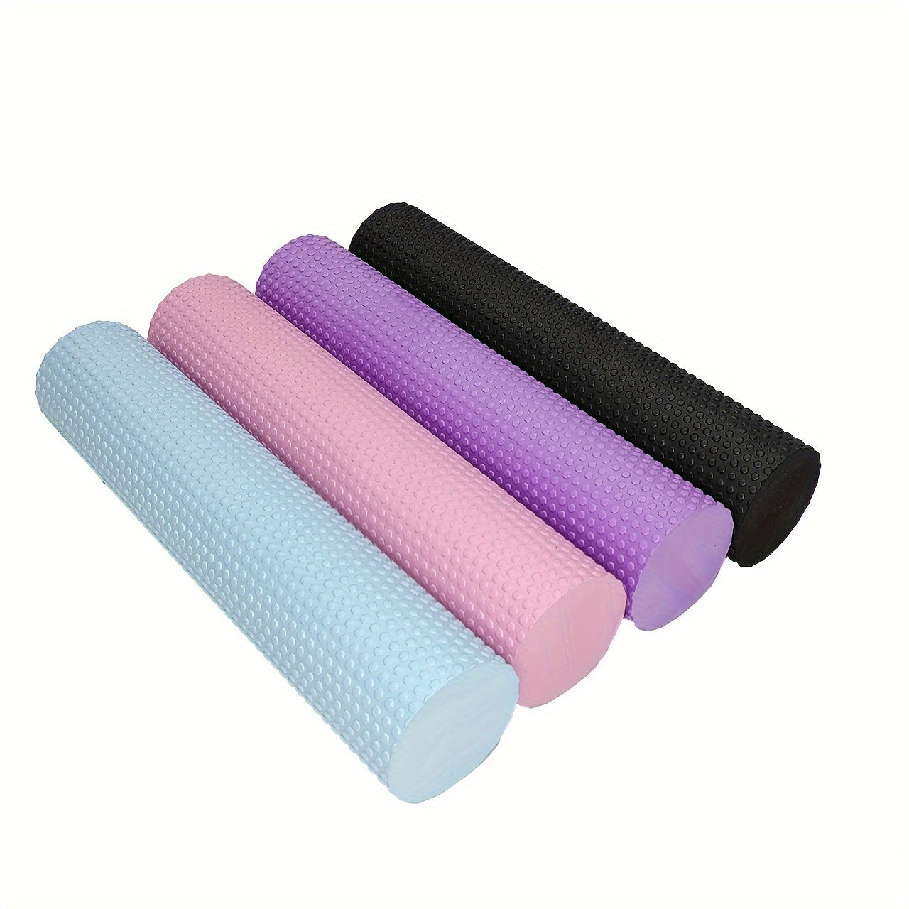 Premium EVA foam roller with textured surface for flexibility and muscle relaxation. Perfect for yoga, pilates, and fitness. Available in purple, blue, and black.