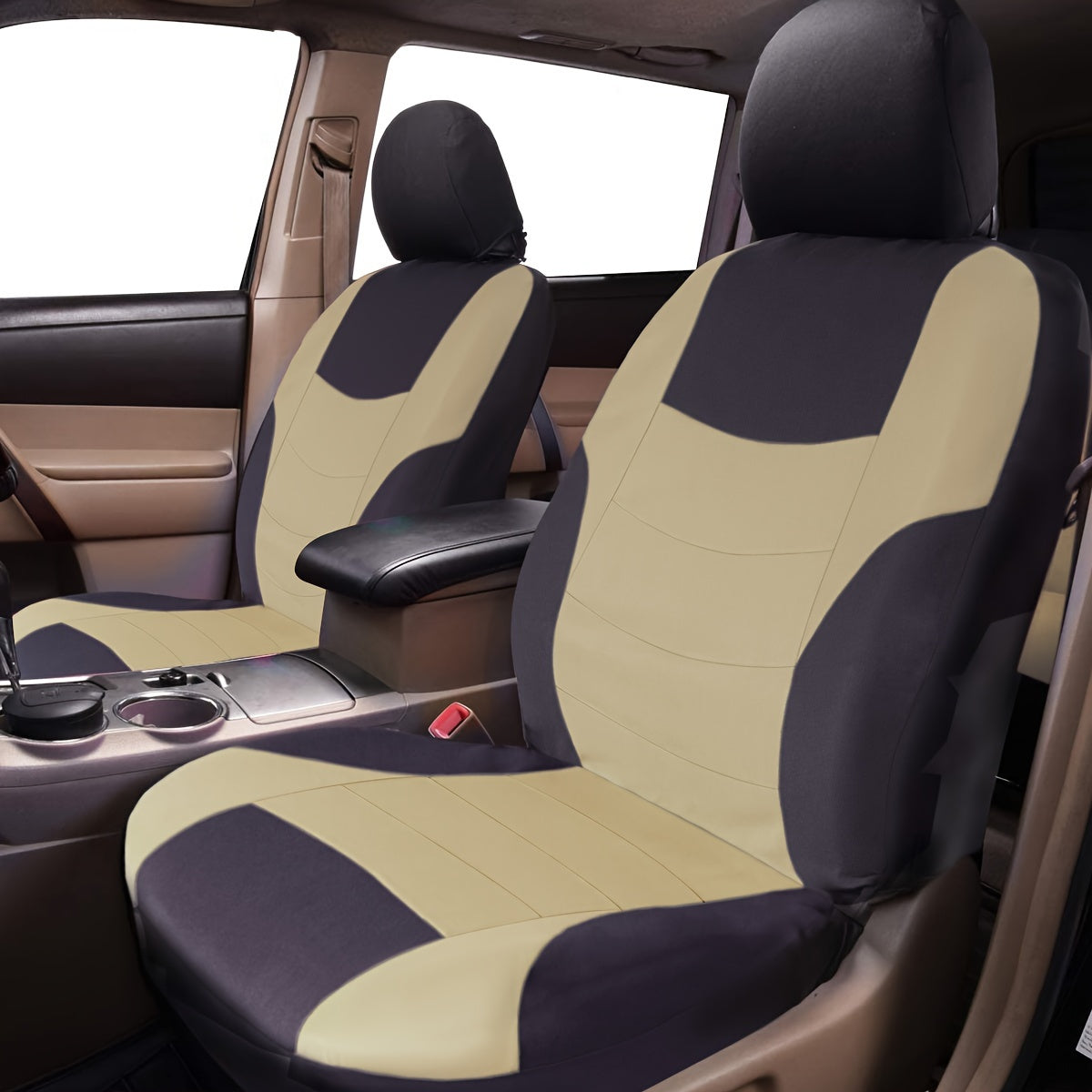 Polyester car seat cover set with sponge filler - breathable, comfortable, hand washable - suitable for all seasons.