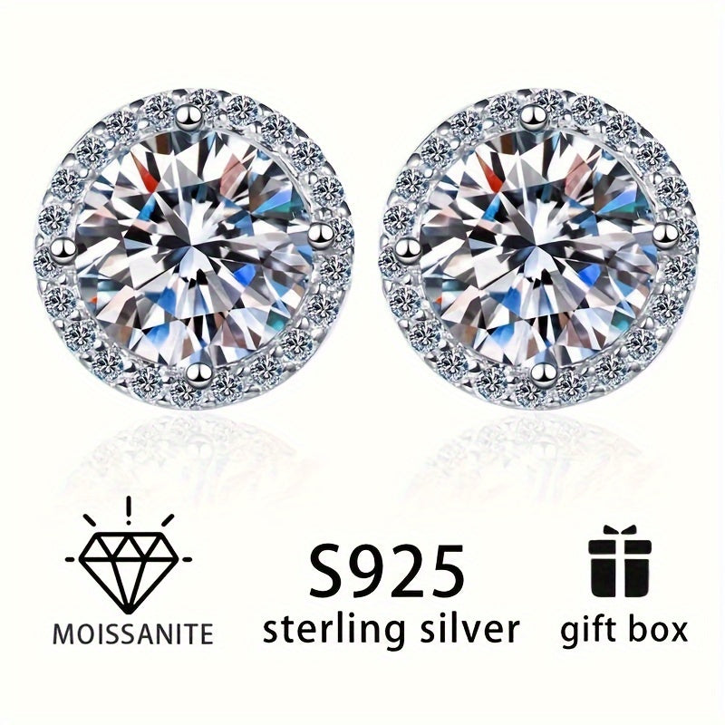 Moissanite Stud Earrings in Vintage Style - Made with 925 Sterling Silver, Suitable for Daily Wear and Gift Occasions, Perfect for Mardi Gras and All-Season Outfits, Hypoallergenic, Comes with a Deluxe Gift Box