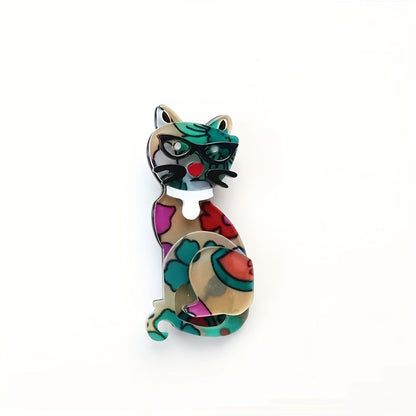 Stylish Korean acrylic animal brooch with a flower design in cat shape, perfect for adding a fashionable touch to your clothing accessory collection.