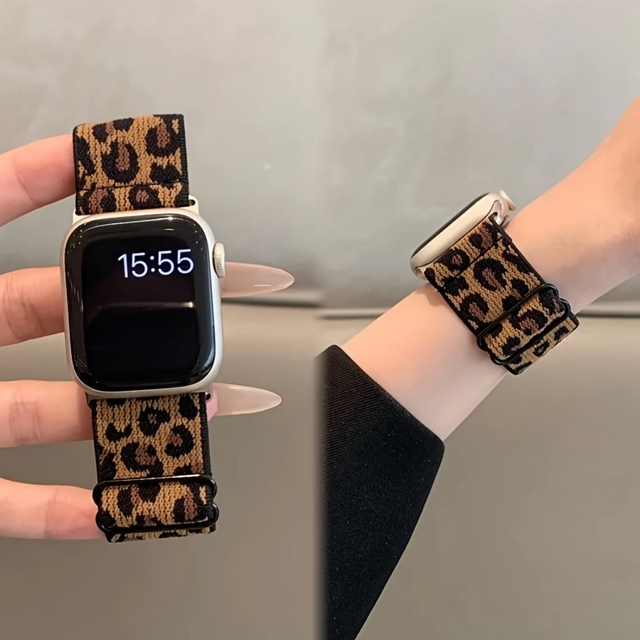 New Elastic Leopard Print iWatch Strap for Apple Watch, compatible with S9/8/7 and Universal 98765se/Ultra2