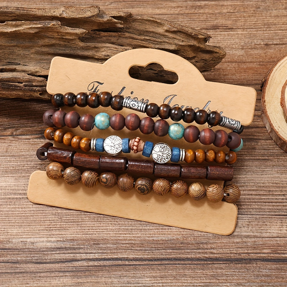 Set of 10 Bohemian Style Fashion Wooden Beaded Bracelets for Men and Women, Perfect Couple Bracelet Hand String Gift