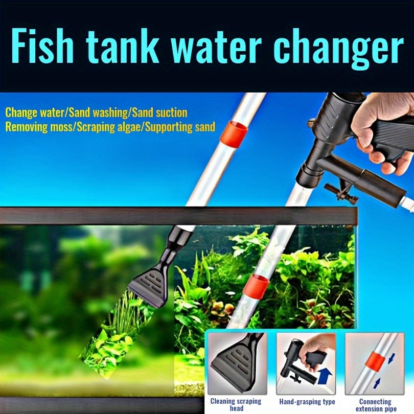 1pc Gravel Cleaner with Glass Scraper, Fish Tank Cleaning Tools with Air-Pressing Button and Adjustable Water Flow Controller.