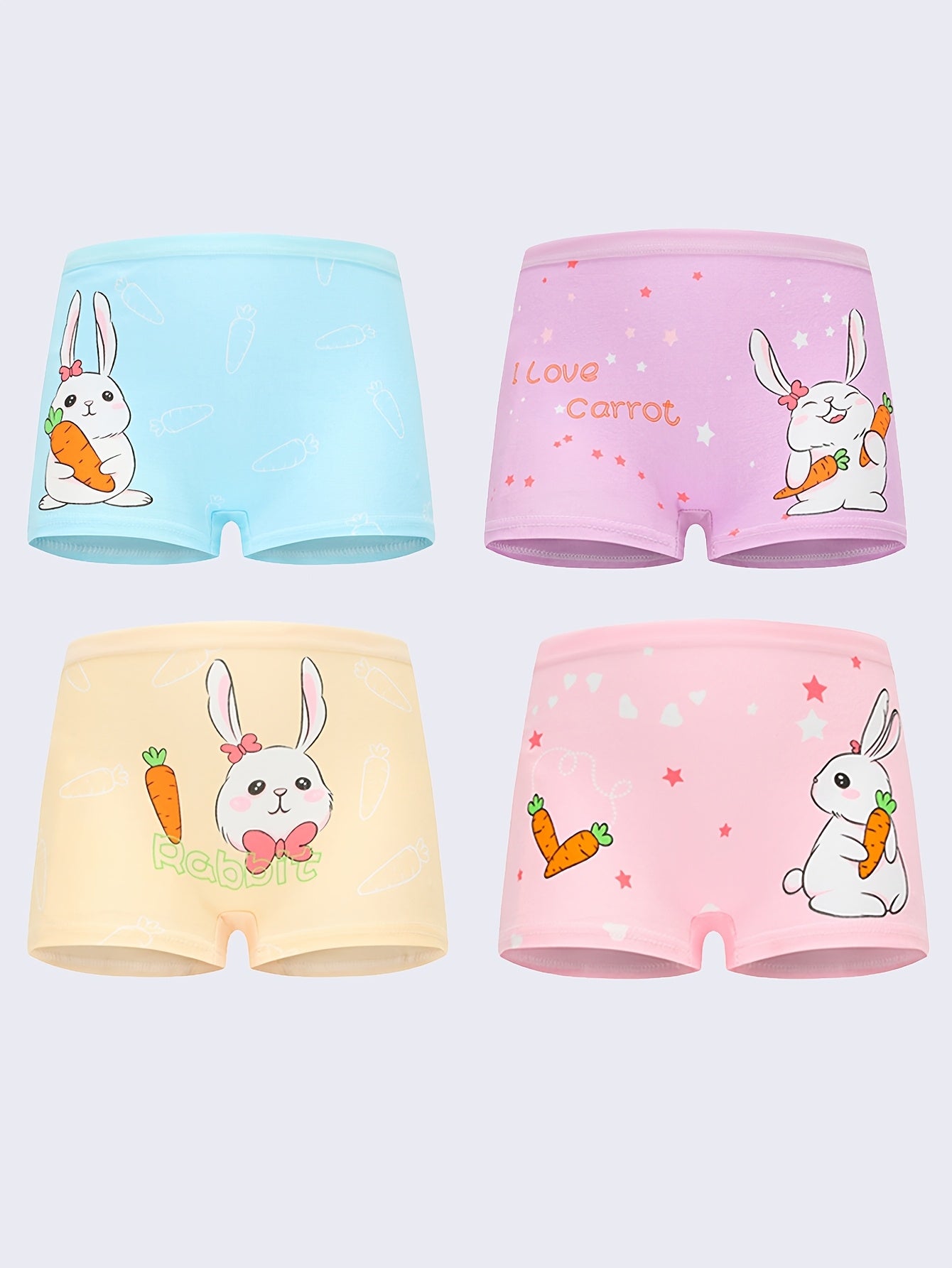 4-Pack Girls' Cotton Cartoon Print Boxer Briefs, Soft Breathable Medium Stretch Knit Fabric, Regular Fit for Kids