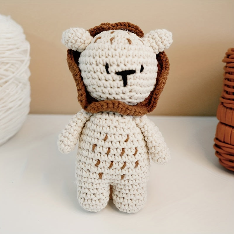 Unique Crocheted Animal Plush Toys - Elephant, Lion, and Bunny - Adorable Cotton Play Dolls in Khaki, Grey, and White - Ideal Keepsake Present