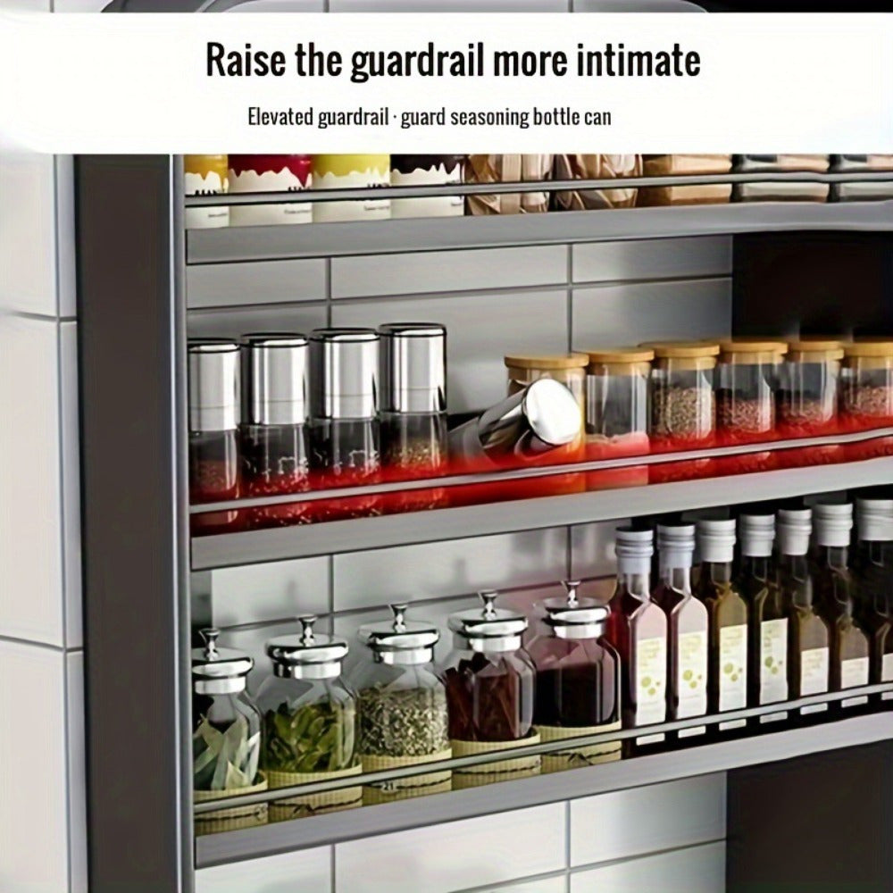 Metal Spice Rack, can be wall-mounted for space-saving storage in the bathroom. Perfect for organizing cosmetics and accessories with its multifunctional design.