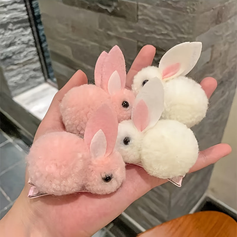 2 adorable Easter Bunny hair clips with fluffy plush and warm 3D rabbit design for women, ideal for parties and casual wear.