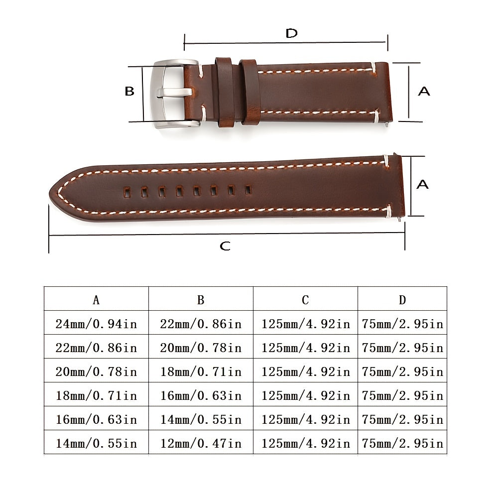 Soft, Waterproof, and Sweat-proof Vintage Cowhide Leather Wrist Strap with Silvery Black Buckle, 20mm 22mm Quick Release Strap, and Spring Bar Switch