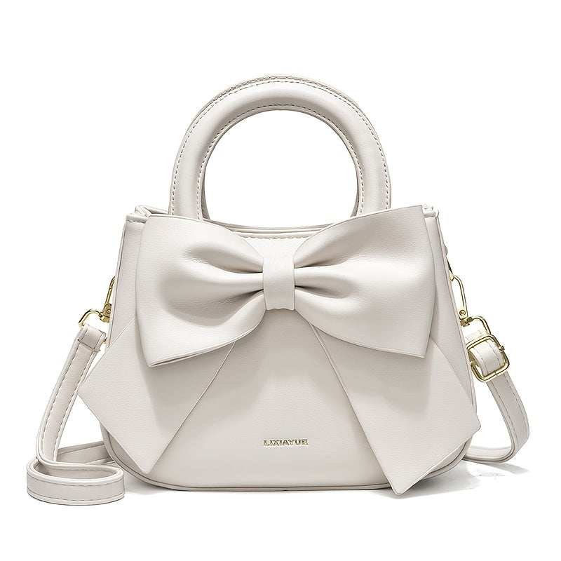 Solid color bow zipper small bag for ladies