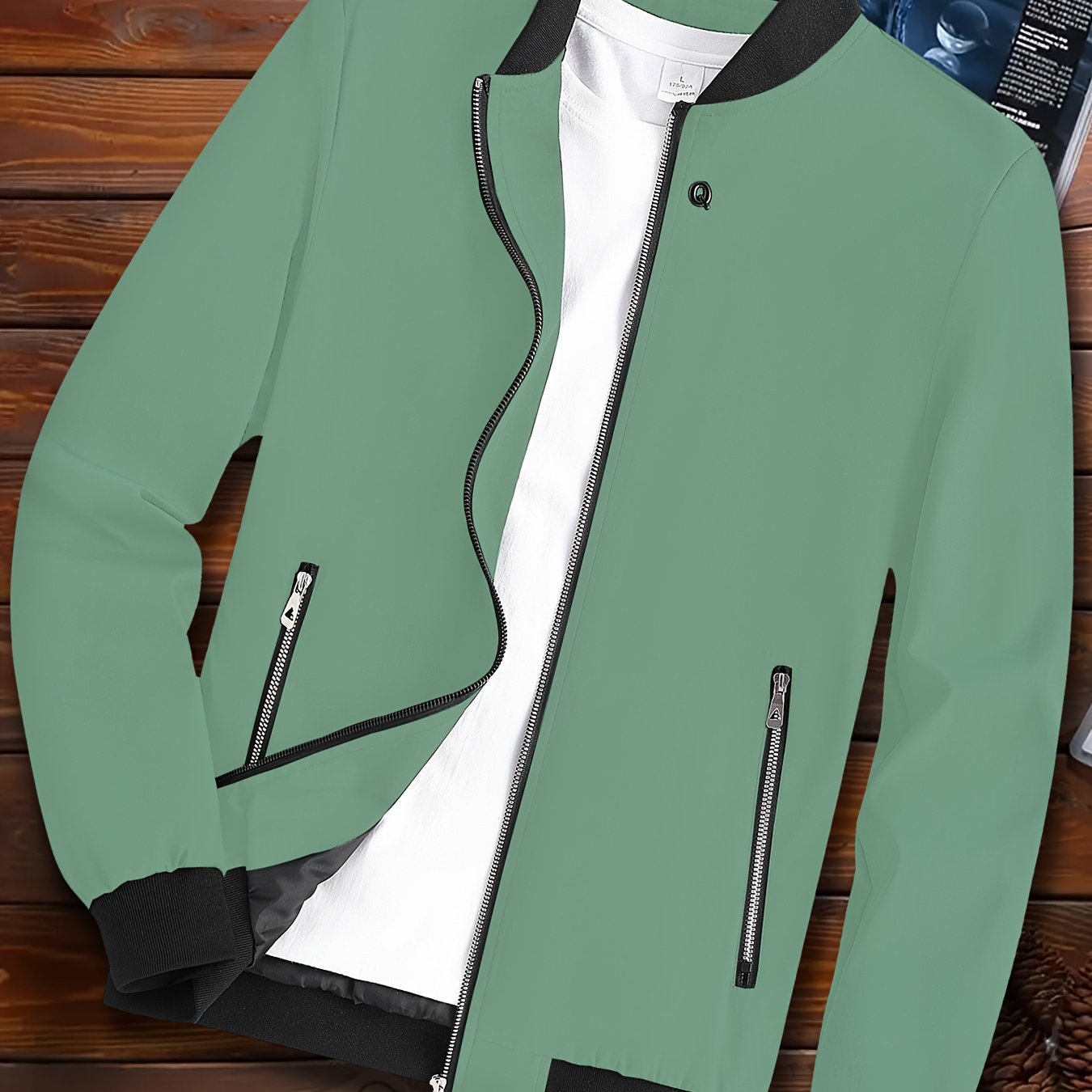 Baseball collar zip-up jacket for men, perfect for spring and fall sports. Great gift idea.