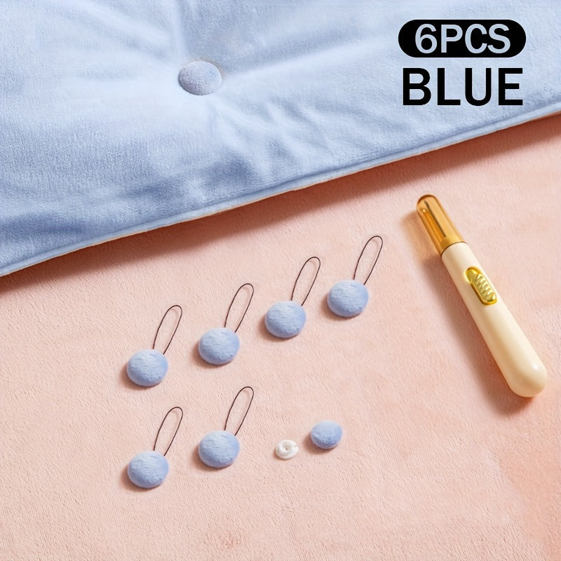 Mixed Color Pack of 6, 12, or 24 Invisible Bed Clips with Auxiliary Tool. These reusable bedding fasteners are designed to keep your bed covers in place and prevent slipping. Easy spot-clean care makes maintenance a breeze.