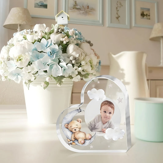 Add a personal touch to your child's room with a Custom Acrylic Heart Plaque featuring a cute bear design. This personalized photo love sign makes a perfect keepsake gift for your son or daughter.