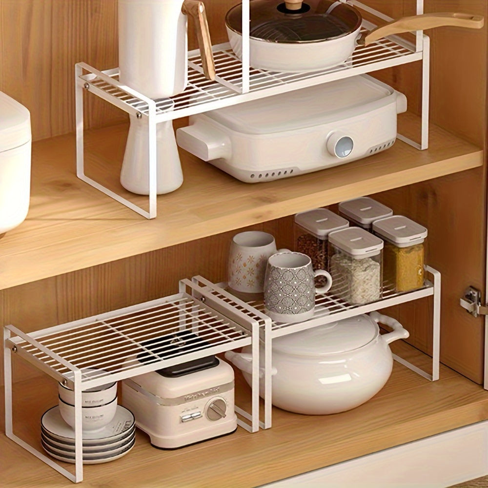 Modern Metal Kitchen Storage Rack, Double-Tier Shelf Organizer for Cabinets & Counters, Multifunctional Open-Storage Island for Spices, Utensils, Microwave - Can be Used Without Electricity, Made Without Wood Materials