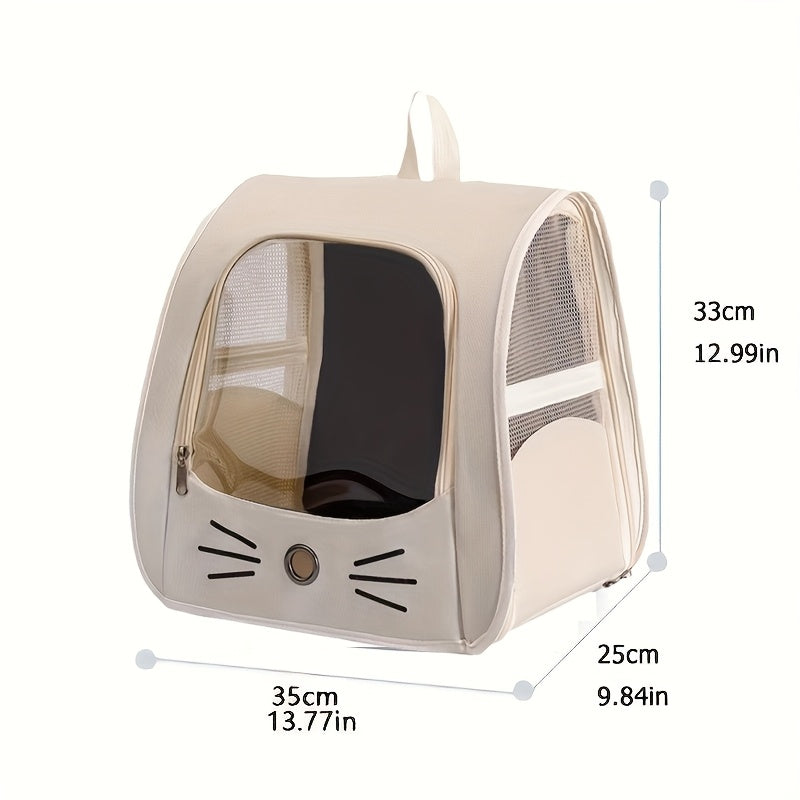 Breathable pet backpack with transparent window, large capacity, scratch-resistant, portable.